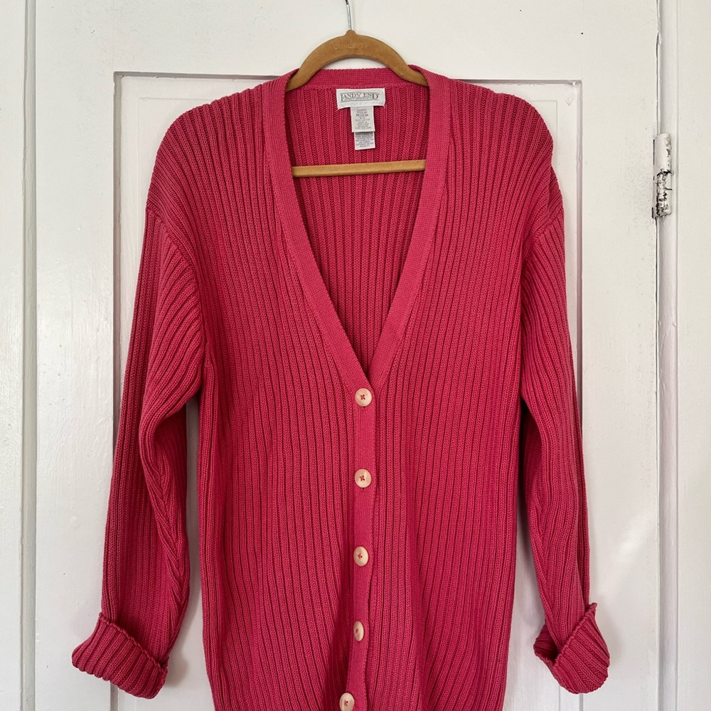 Lands' End Deep Pink Ribbed Cardigan